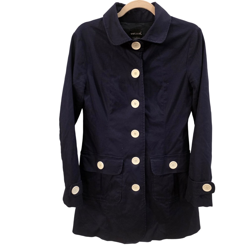 Wet Seal Women's S Navy‎ Mod Retro Coat Y2K Revival Preppy Chic Fishermancore
